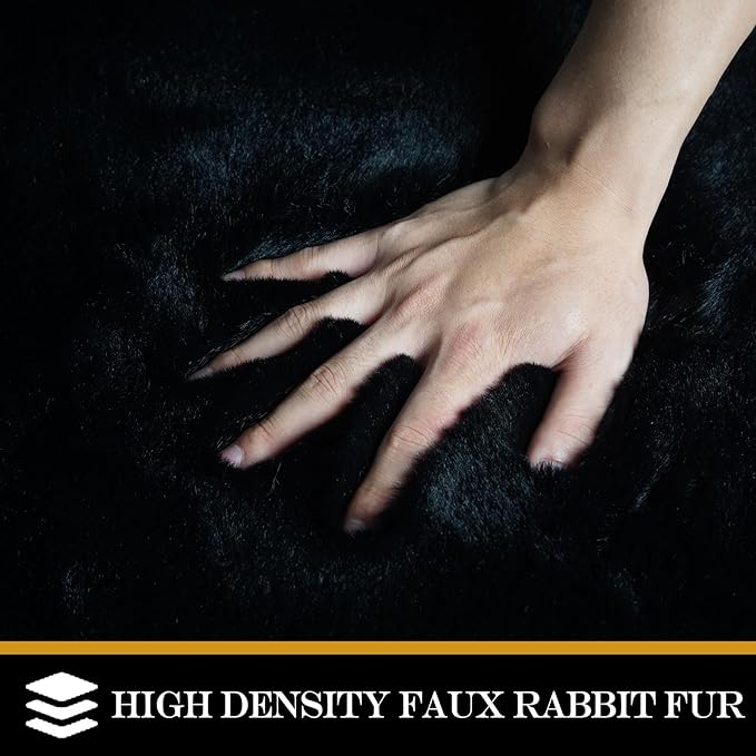 Latepis Black Round Rug 3ft Fluffy Faux Rabbit Fur Furry Shag Rug Washable Circle Plush Cute Rugs for Living Room, Dorm, Nursery, Kids Room Cute Rugs for Bedroom