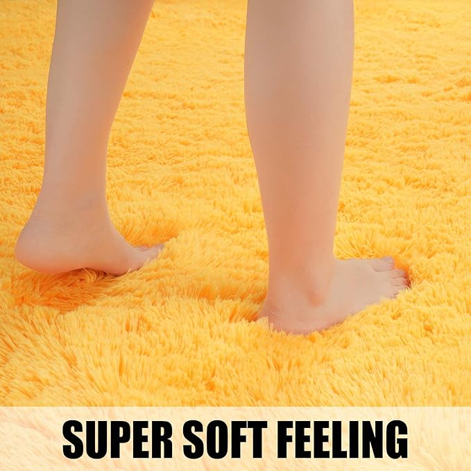 Merelax Modern Soft Fluffy Large Shaggy Rug for Bedroom Livingroom Dorm Kids Room Indoor Home Decorative, Non-Slip Plush Furry Fur Area Rugs Comfy Nursery Accent Floor Carpet 4'x6' Orange