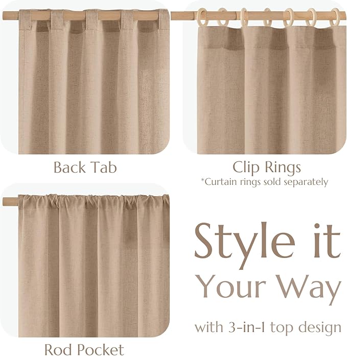 jinchan Taupe Linen Blend Curtains 120 inch Extra Long 2 Panels for Bedroom Living Room, Light Filtering 50 inch Wide Farmhouse Drapes with Rod Pocket Back Tab(50W x 120L, Taupe)