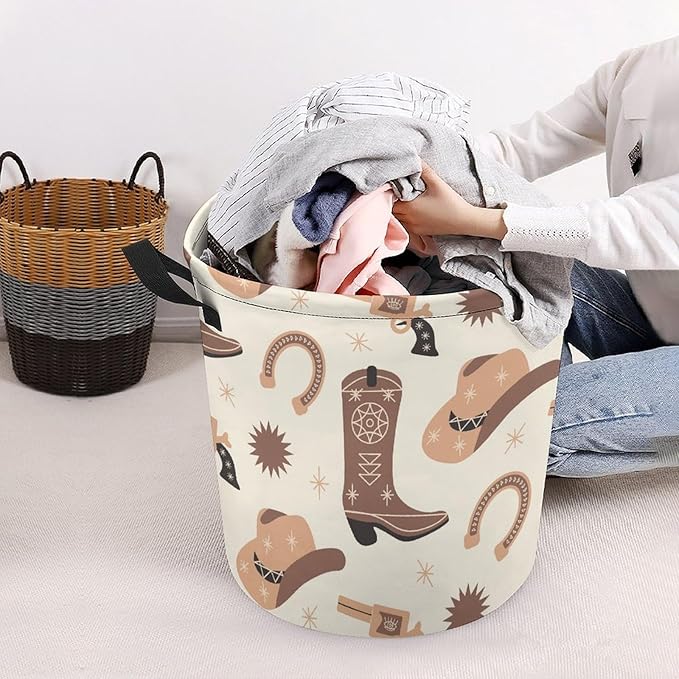 Boho Cowboy Boots Laundry Basket Western Laundry Hamper Clothes Toy Storage Bin Cowboy Decor