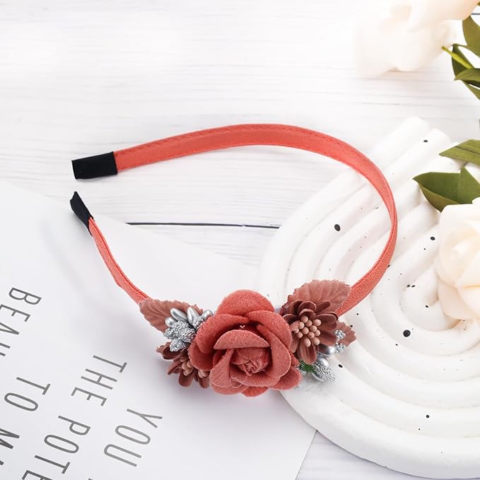 Flower Headbands for Girls Kids Toddlers Rose Floral Headpiece Non Slip Elegant Wedding Flower Crown Hairband Spring Summer Fashion Cloth Headdress Accessories for Birthday Party (Red)