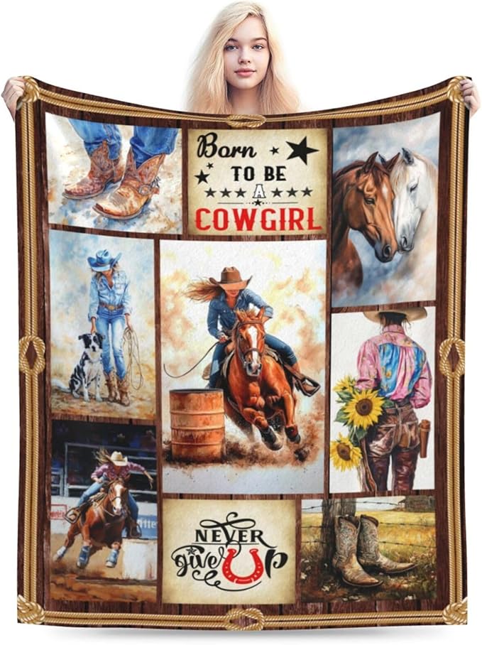 Cowgirl Racing Blanket Western Cowboy Throw Blanket Super Soft Flannel Lightweight Fluffy Plush Fuzzy Fleece Horse Blanket Gifts for Girls Woman Kids Prayer for Bed Sofa Bedding 40"X50"
