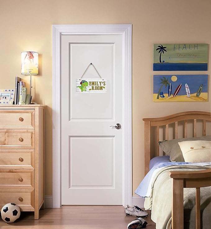 Personalized Wood Door Sign for Boys Nursery Bedroom, Custom Cartoon Dinosaur Wall Decor, Dino Wooden Hanging Wall Art