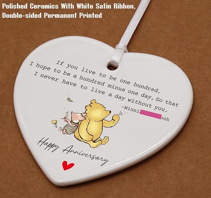 Heart Shaped Christmas Ornament-Wedding Gift for Couple Husband Wife Boyfriend Girlfriend-Anniversary Present-Romantic Ceramic Keepsake Decor Marriage Celebration