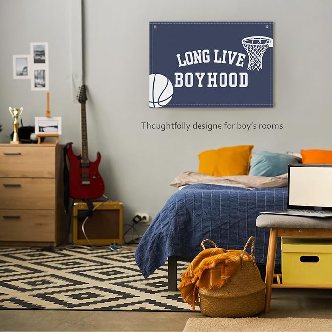 Long Live Boyhood Boys Room Decor - Linen Nursery Banner for Toddler Room Decoration, Farmhouse Kids Wall Hanging, Canvas Banner Flag for Baby Shower, Birthday Gift - A01