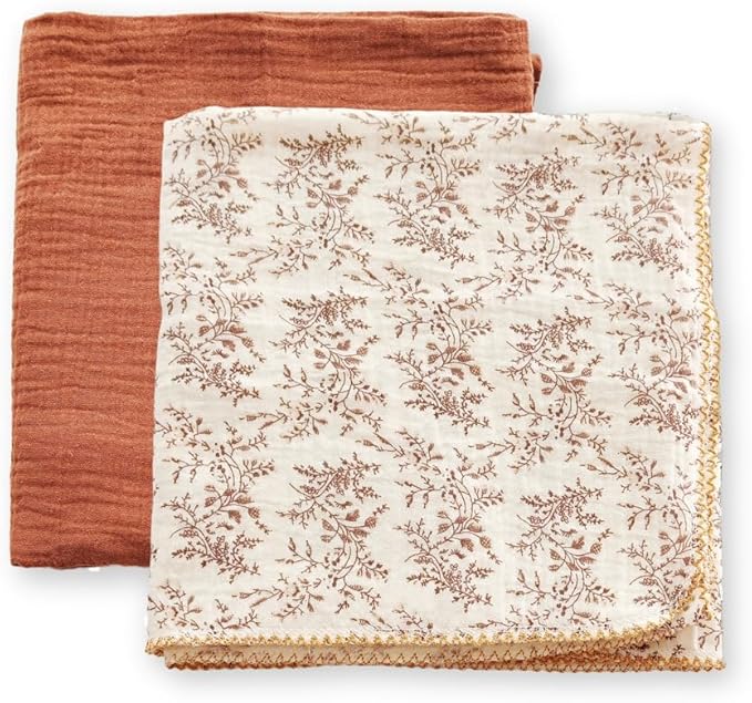 Baby Swaddle Newborn Recieving Blanket 100% Cotton Muslin 2Pack Nursery Wrap Lace Design 40"x40"