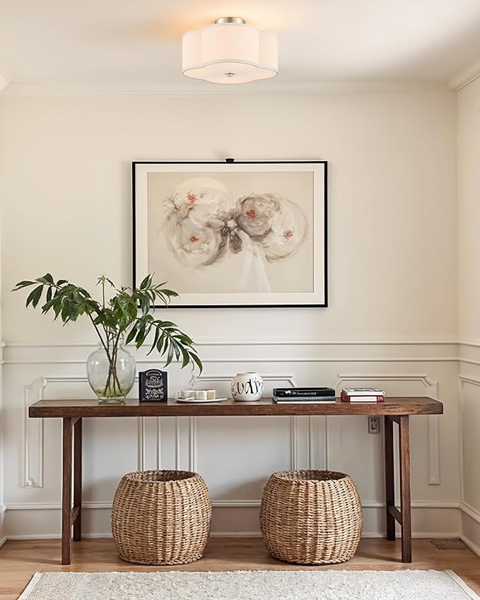 VONLUCE Semi-Flush Mount Ceiling Light, 12.8" Modern 4-Light Ceiling Light Fixture with White Clover-Shaped Shade 4 E26 Sockets for Bedroom Entryway Living Room, Nickel Finish, ETL Certificated