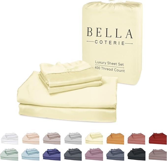 Bella Coterie Luxury Bamboo Viscose Full Size Sheet Set | 100% Organically Grown | Ultra Soft | Cooling for Hot Sleepers | 18" Deep Pocket [Lemonade]