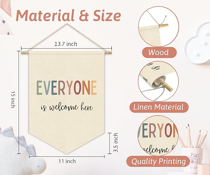 Classroom Decor,Everyone Is Welcome Here Canvas Banner,Welcome Sign Classroom Must Haves Decorations Wall Art Canvas Hanging Pennant Flag Banner