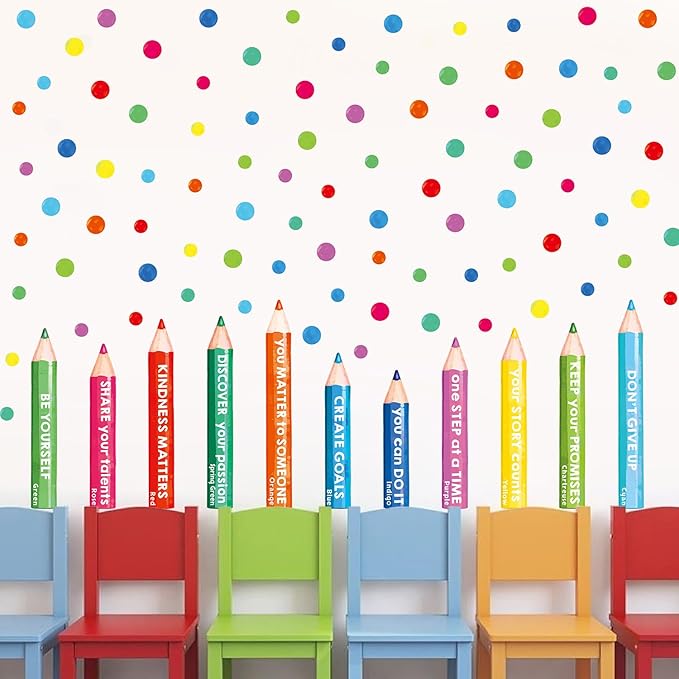 Inspirational Wall Decals, Multicolor Pencils Polka Dots Wall Stickers, Peel and Stick Motivational You Can Do It Wall Decor for Playroom Classroom Nursery Preschool Decoration