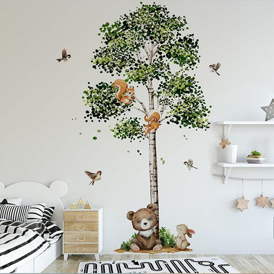 Birch Tree Wall Decals Bird Forest Wall Stickers Peel and Stick Wall Decal Living Room Baby Nursery Bedroom Kids Room Wall Decor (Birch Tree)