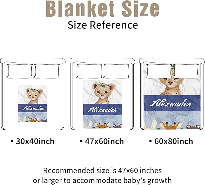 Personalized Crib Bedding Set for Boys Girls, Custom Baby Crib Sets with Name, Blue Leopard Design Nursery Bedding 2 Piece - Soft Blanket with Double Layer Dotted Backing, Crib Fitted Sheet