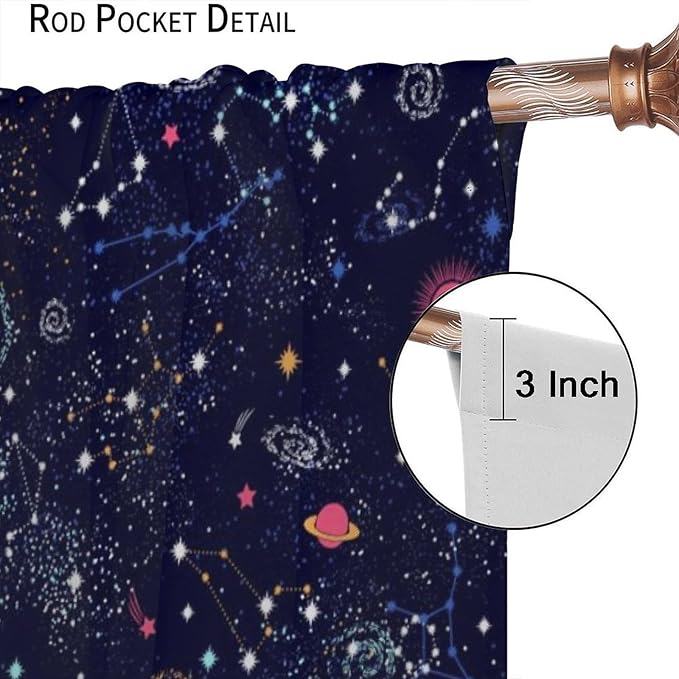 Kids Galaxy Curtains, Fantasy Stars Outer Space Universe Planets Print Window Treatments for Boys Girls Bedroom Nursery Playroom 42" W X 63" L