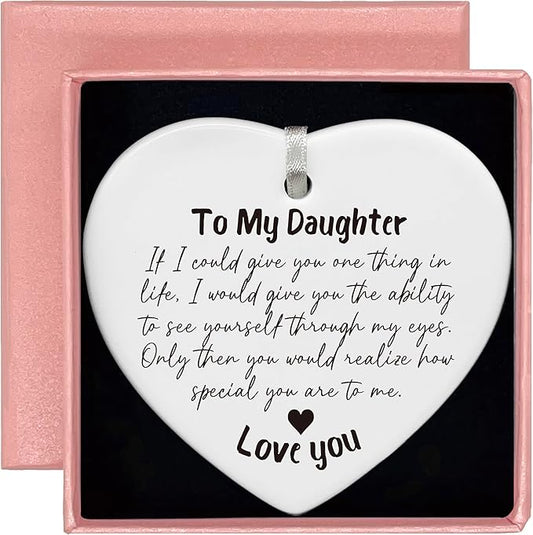 Heart Shaped Christmas Ornament-Daughter Motivation Gift-Encouragement Keepsake from Mom Dad-Birthday Graduation Present-I Love You Forever Reminder