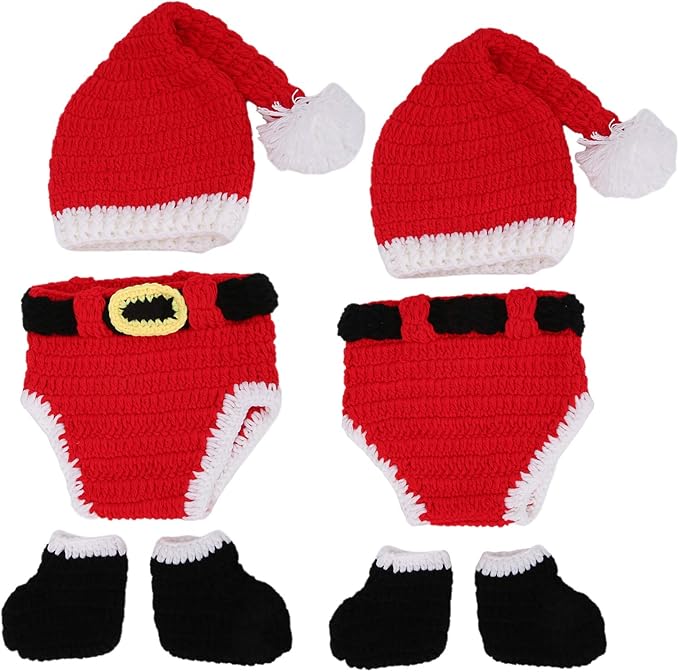 ZJchao Baby Crochet Christmas Clothes, Soft Cotton Newborn Photography Prop Infant Outfit Set with Hat Pants Boots, for Boys 0-3 Months Holiday Photoshoot