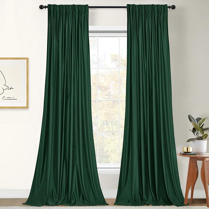 StangH Dark Green Velvet Room Darkening Curtains 96 inches Long, Pinch Pleat Thermal Insulated Window Drapes for Bedroom Back Tab Decorative Room Dividers for Living Room, W42 x L96, 2 Panels