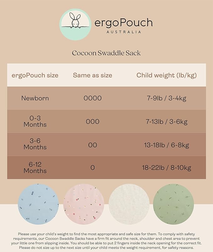 ergoPouch Cocoon Swaddle Sack 0.2 TOG - Baby Sleep Sack, Gentle Snug Fit Helps Calm Startle Reflex, Ideal for Arms In/Out Sleeping, Soft Breathable Fabric for Better Sleep (0-3 Months, Blush Leaf)