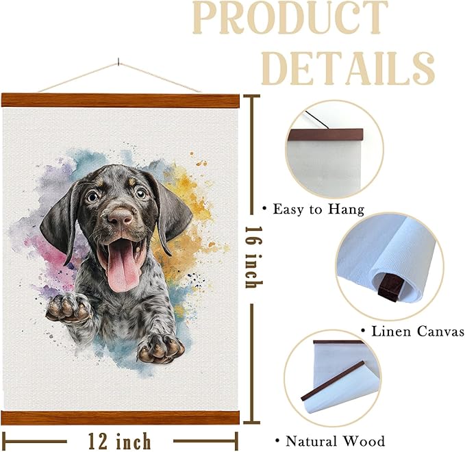 bitCNY Playful Puppy Watercolor Wall Art 12x16 Inch – Cute Dog Painting for Pet Lovers, Kids Room or Nursery Decor