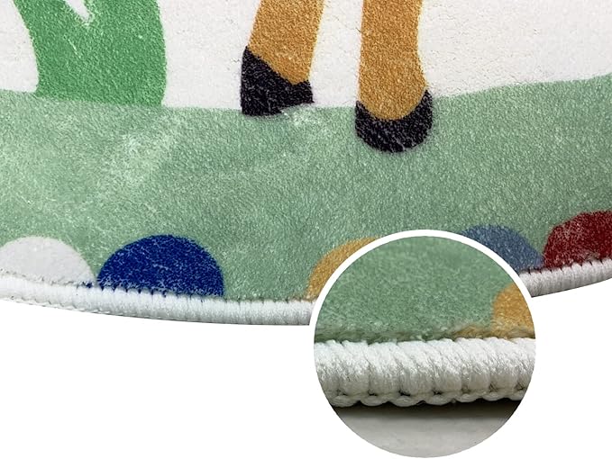 USTIDE Round Animals Kids Rug 4FT, Green Cartoon Play Mat Kids Area Rug Soft and Non-Slip Carpet for Nursery Playroom Children Bedroom Living Room Decor