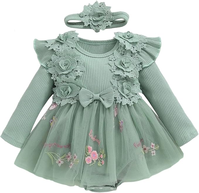 Giraropa Baby Girl Fall Winter Clothes Long Sleeve Romper Dress + Socks + Headband Newborn Infant Cute Casual Outfits