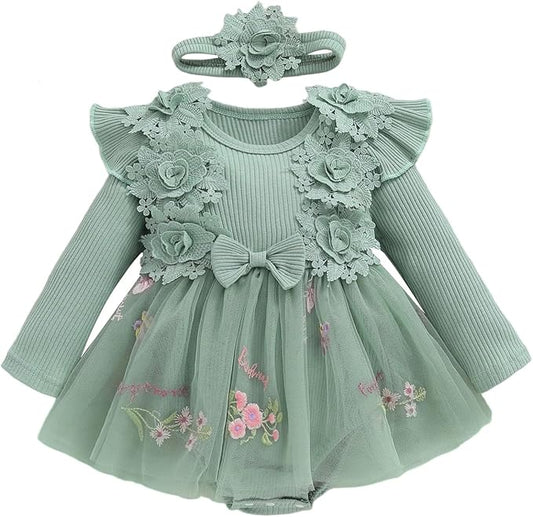 Giraropa Baby Girl Fall Winter Clothes Long Sleeve Romper Dress + Socks + Headband Newborn Infant Cute Casual Outfits