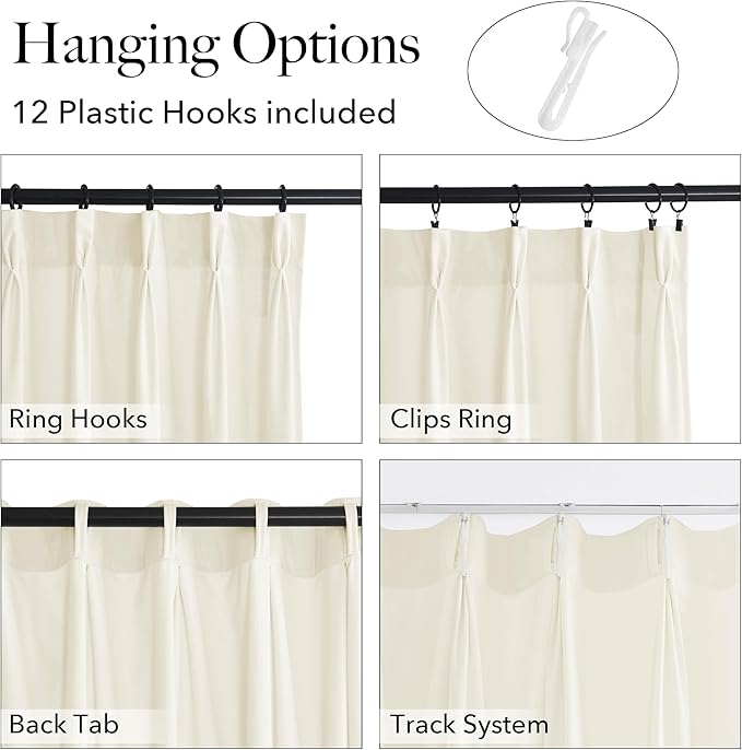 StangH Pinch Pleated Velvet Curtains 90 inches Long, Ivory White Privacy Thermal Insulated Bedroom Window Drapes Super Soft Light Dimming Track Curtains for Dining Room, W38 x L90, 2 Panels