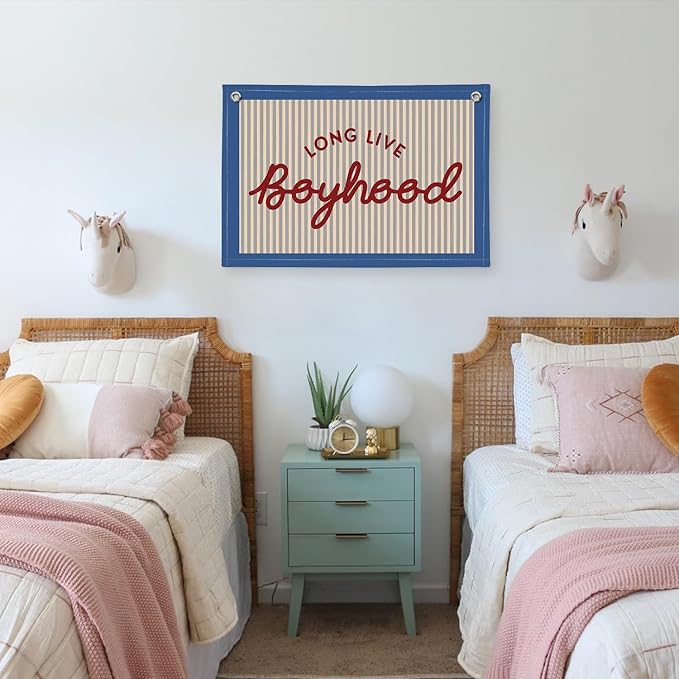 Long Live Boyhood Banner, Boy Nursery Decor, Canvas Banner Wall Hanging Flag Decor for Nursery Playroom Toddler Room, Boys Kids Room - Retro