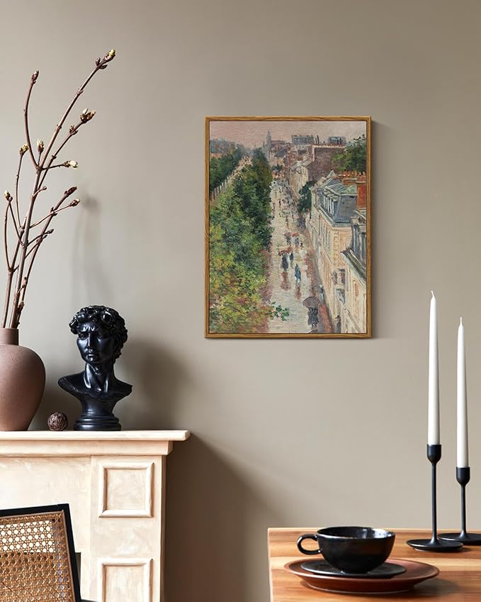 ARPEOTCY Vintage Framed Canvas Print Wall Art, French Paris Street Country Wall Decor, Natural Cityscape Scenery Aesthetic Shelf Decor for Living Room, Bedroom, Bathroom, Office, 12x16 inch