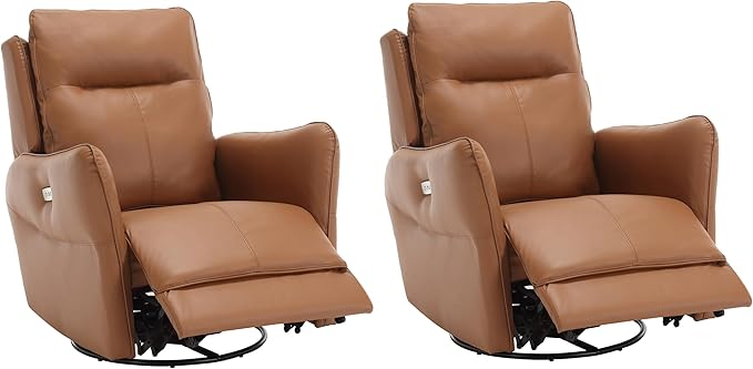 MINCETA Power Recliner Chairs,Modern Upholstered 270 Swivel Nursery Rocker Glider Recliner for Living Room,Set of 2,PU Leather in Brown