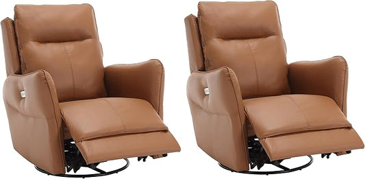 MINCETA Power Recliner Chairs,Modern Upholstered 270 Swivel Nursery Rocker Glider Recliner for Living Room,Set of 2,PU Leather in Brown