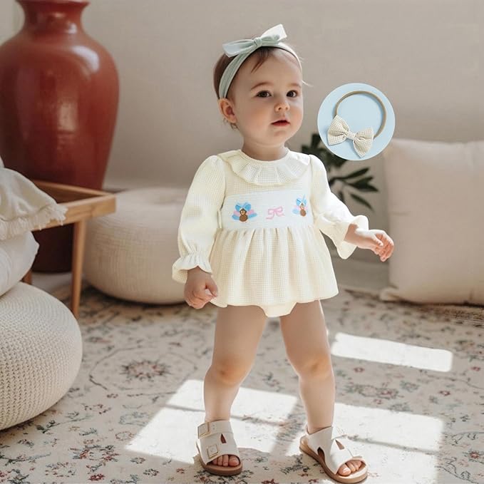 Giraropa Baby Girl Fall Winter Clothes Long Sleeve Romper Dress + Socks + Headband Newborn Infant Cute Casual Outfits