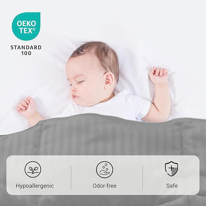 ZPECC Toddler Down Alternative Comforter, 39x47 Hypoallergenic Baby Blanket Quilt, Soft Breathable Lightweight All Season Kids Duvet Insert for Crib Stroller Cot Daycare, Grey Stripe