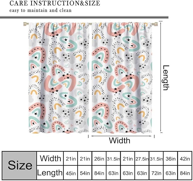 Boho Rainbow Curtains for Kids Nursery Colorful Floral Sun Star Clouds Pastel Bohemian Pattern Print Window Drapes for Girl Bedroom Living Room Kitchen Decor,2 Panel Set,63Wx72H Inch Blackout