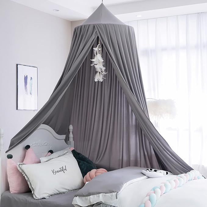 Princess Bed Canopy for Girls, Extra Large Hanging Canopy for Bed, Dreamy Play Tent for Girls Room Bedroom Decoration, Breathable Canopy Bed Curtain for Children Reading Nook - Elegant Gray