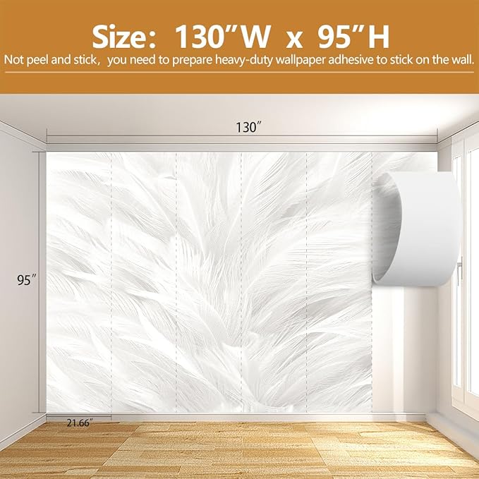 Feather Wallpaper Mural Elegant Gray and White Mural Wallpaper for Living Room Bedroom （Not Peel and Stick）