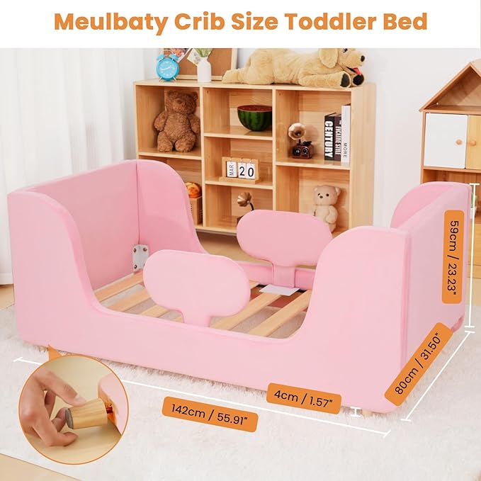 Toddler Bed, Whole Soft Padded Toddlers Floor Bed Frame, Kids Beds with Extra Safety Broad, Toddler Beds for Girls Boys Children - Standard Crib Size (Mattress NOT Included)
