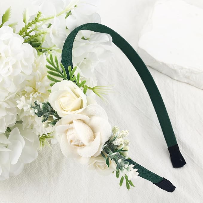 Flower Headbands for Girls Kids Toddlers Rose Floral Headpiece Non Slip Elegant Wedding Flower Crown Hairband Spring Summer Fashion Cloth Headdress Accessories for Birthday Party (Green)