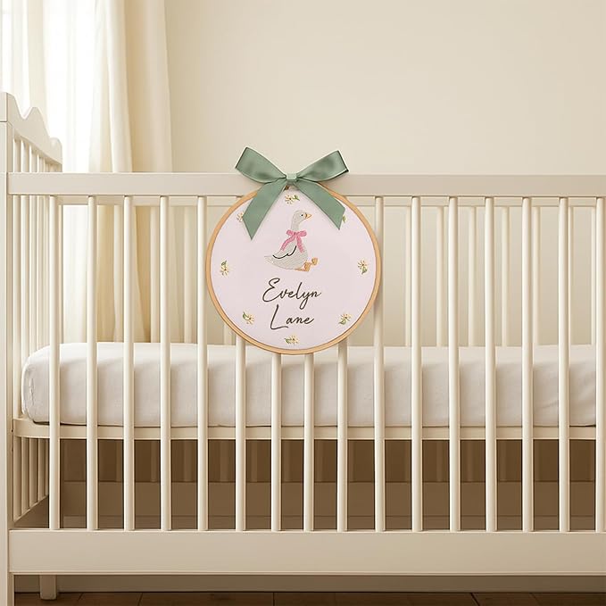 Personalized Baby Name Sign Welcome Baby Announcement Sign Newborn Baby Embroidery Hoop with Bows Baby Hospital Name Sign Custom Infant Baby Name Baby Shower Gifts (08)