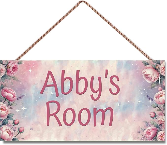 Personalized Name Sign Pink Flowers Decor For Girls Room and Baby Nursery Kids Bedroom Wood Plaque Hanging Wall Art Decor