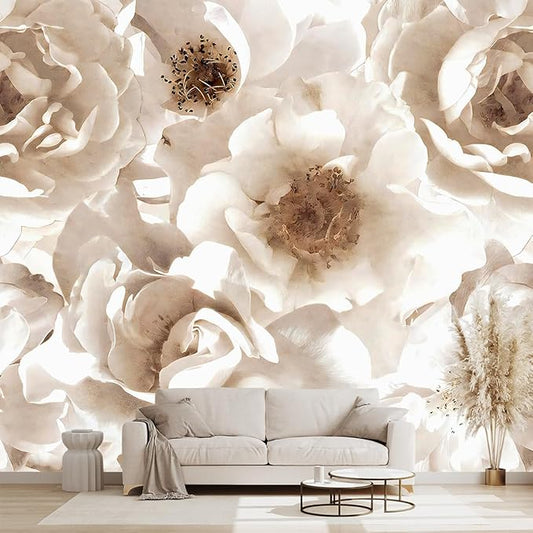 Floral wallpeper for Girls Bedroom Modern Flower Living Room Wall Mural - 137"x96"（Not Peel and Stick）