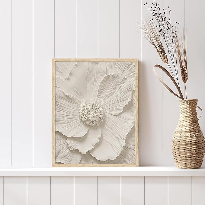 CHMMART 3 Piece Neutral Botanical Framed Wall Art Beige Floral Canvas Art Prints Minimalist Flower Pictures Wall Decor Boho Painting Artwork for Living Room Bedroom Bathroom 12x16in