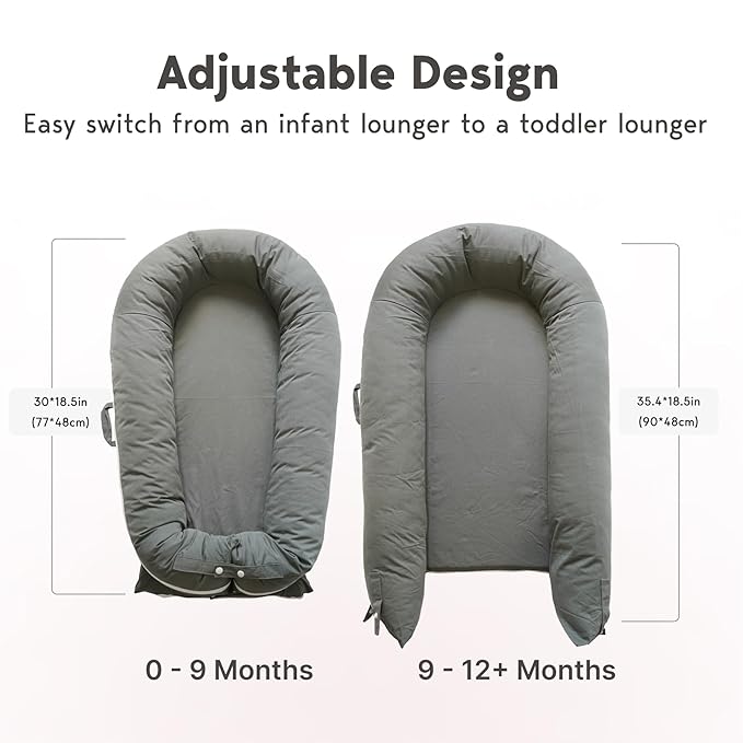CooCooBaby Deluxe Infant Lounger, Baby Nest Cover for Baby Girls & Boys, Newborn Essentials for Baby 0-12 Months, 100% Cotton(Gray)