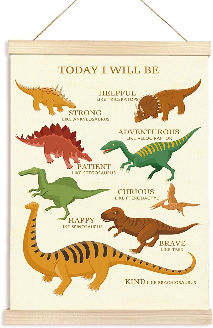 Hiuwevt Motivational Dinosaur Poster Hanger Frame, Dinosaur Room Decor for Boys, Positive Affirmations Dinosaurs Wall Art Decor for Classroom Kids Boys Room Nursery Home, 12x16 Inch