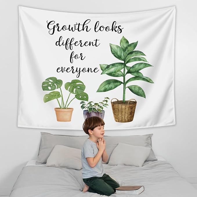 LIANGW Mental Health Tapestry, Inspirational Classroom Tapestry Wall Hanging, Growth Looks Different for Everyone Motivational Wall Art Tapestries Decor for Therapy Counselor Office, 50x60 Inch