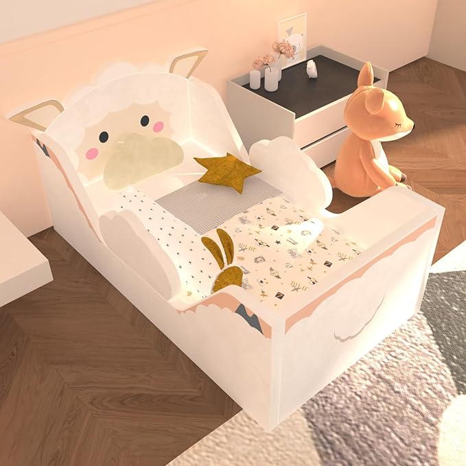 Toddler Beds, Child Bed for Kids with Extra Safty Broad, Standard Crib Size AnimalToddler Bed, Certified Fabric Toddler Beds,Toddler Floor Beds (Sheep)