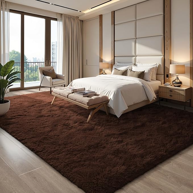 EVOIONOS 5x7 Washable Large Area Rug for Living Room, Fluffy Shag Rug for Bedroom, Ultra Soft Plush Non Slip Carpet for Indoor Floor Bedside Nursery Kids Girls Room Dorm, Home Decor Aesthetic, Coffee