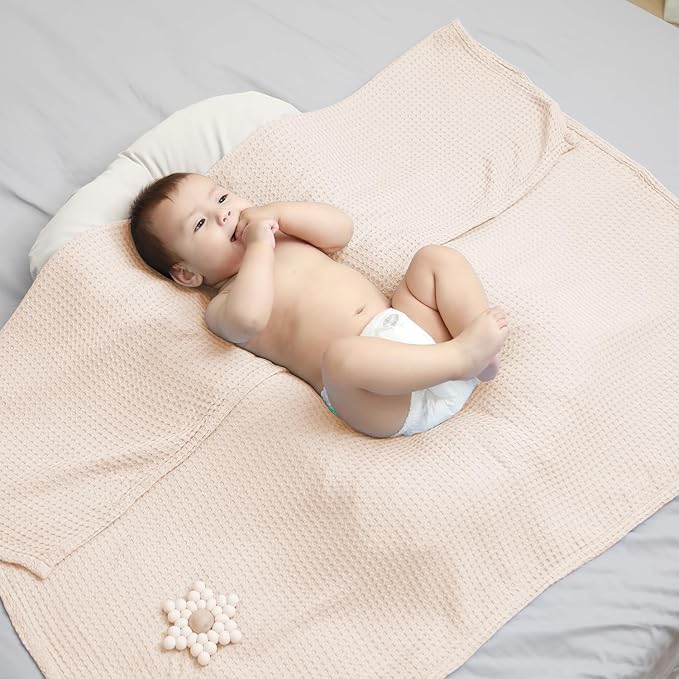 36” X 40” Inches Cooling Baby Waffle Weave Blanket, Ultra-Soft Lightweight Receiving Blanket for Newborn, Breathable Comfortable Baby Swaddle Blanket for Boys and Girls(Oat)