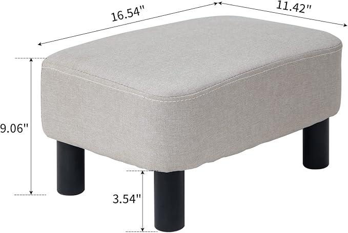 IBUYKE 16.54" Small Footstool, Linen Fabric Pouf, with Padded Seat Pine Wood Legs and Padded Rectangular Stool, for Bedroom, Linen RF-BD213