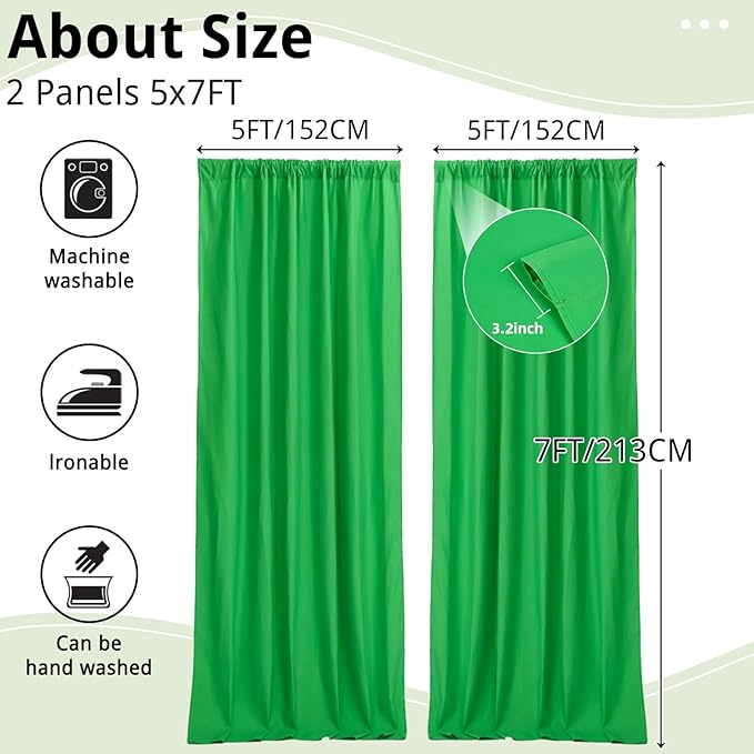 Green Screen Backdrop for Parties, Wrinkle Free Chromakey Virtual GreenScreen Curtain Drapes for Streaming Gaming Christmas Party Birthday Decoration Photography Background,5ft x 7ft, 2 Panels