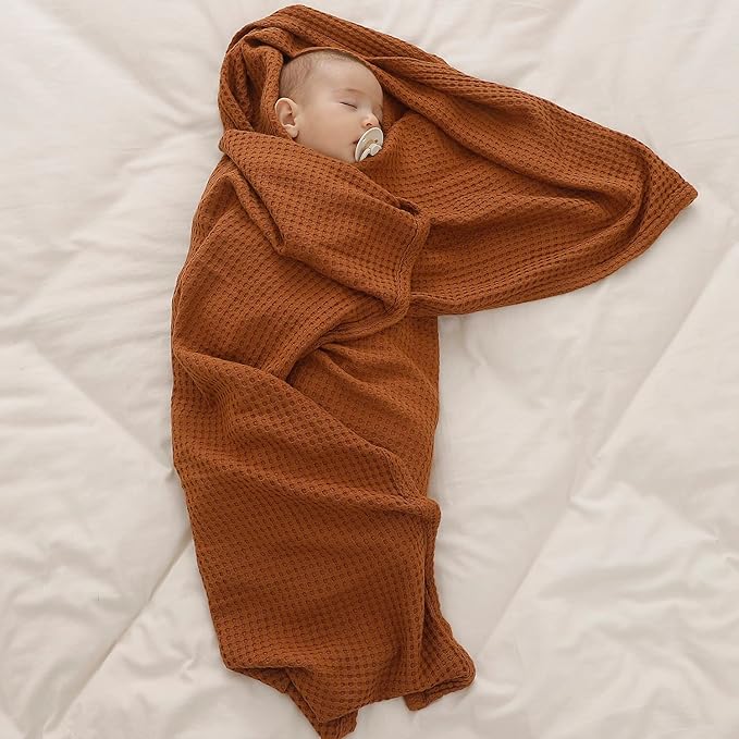 36” X 40” Inches Cooling Baby Waffle Weave Blanket, Ultra-Soft Lightweight Receiving Blanket for Newborn, Breathable Comfortable Baby Swaddle Blanket for Boys and Girls(Caramel)